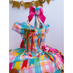 Vestido Infantil Junino Luxo Xadrez Colorido Festa São João