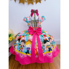 Vestido Infantil Junino Luxo Xadrez Colorido Festa São João
