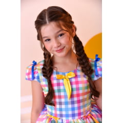 Vestido Infantil Junino Luxo Xadrez Colorido Girassol