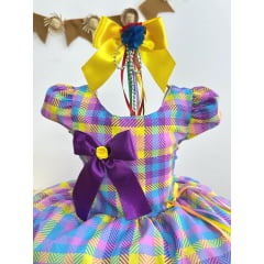 Vestido Infantil Junino Luxo Xadrez Lilás Fogueira Festa São João
