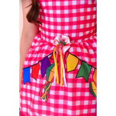 Vestido Infantil Junino Luxo Xadrez Rosa Festa São João