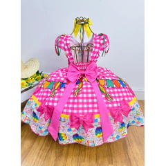Vestido Infantil Junino Luxo Xadrez Rosa Festa São João