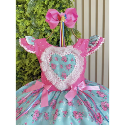 Vestido Infantil Junino Pink Colorido Luxo Festas