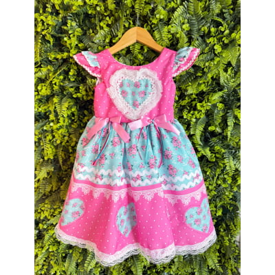 Vestido Infantil Junino Pink Colorido Luxo Festas