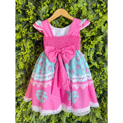 Vestido Infantil Junino Pink Colorido Luxo Festas