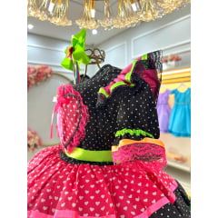 Vestido Infantil Junino Preto Colorido C/ Babados Luxo