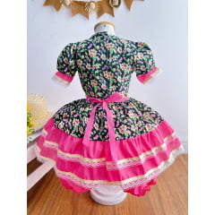 Vestido Infantil Junino Preto Com Estampa Florzinhas Festas