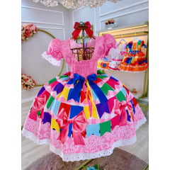 Vestido Infantil Junino Rosa Maria Bonita Super Luxo