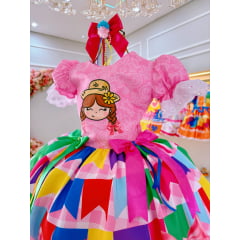 Vestido Infantil Junino Rosa Maria Bonita Super Luxo