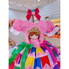 Vestido Infantil Junino Rosa Maria Bonita Super Luxo