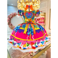 Vestido Infantil Junino Xadrez Colorido Super Luxo