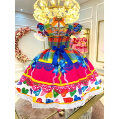 Vestido Infantil Junino Xadrez Colorido Super Luxo