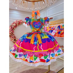 Vestido Infantil Junino Xadrez Colorido Super Luxo