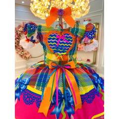 Vestido Infantil Junino Xadrez Colorido Super Luxo