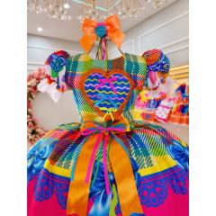 Vestido Infantil Junino Xadrez Colorido Super Luxo