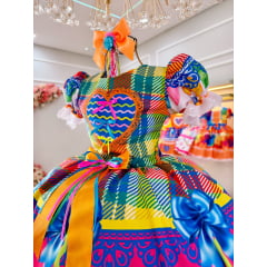 Vestido Infantil Junino Xadrez Colorido Super Luxo