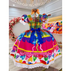 Vestido Infantil Junino Xadrez Colorido Super Luxo