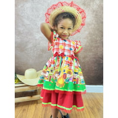 Vestido Infantil Junino Xadrez Vermelho Festa de São João