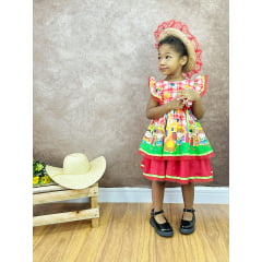 Vestido Infantil Junino Xadrez Vermelho Festa de São João