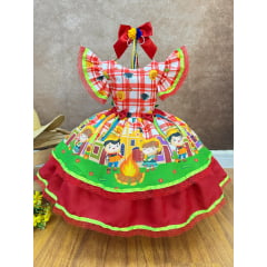 Vestido Infantil Junino Xadrez Vermelho Festa de São João