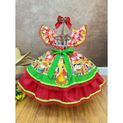 Vestido Infantil Junino Xadrez Vermelho Festa de São João