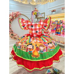 Vestido Infantil Junino Xadrez Vermelho Festa de São João