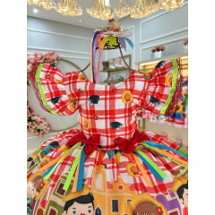 Vestido Infantil Junino Xadrez Vermelho Festa de São João