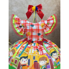 Vestido Infantil Junino Xadrez Vermelho Festa de São João