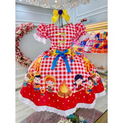 Vestido Infantil Junino Xadrez Vermelho Festa São João