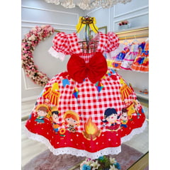 Vestido Infantil Junino Xadrez Vermelho Festa São João