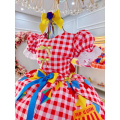 Vestido Infantil Junino Xadrez Vermelho Festa São João
