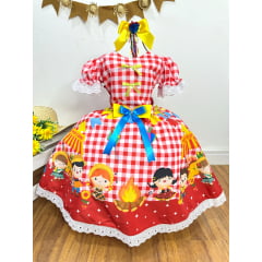 Vestido Infantil Junino Xadrez Vermelho Festa São João