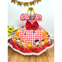 Vestido Infantil Junino Xadrez Vermelho Festa São João