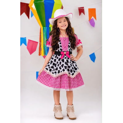 Vestido Infantil Xadrez Pink Fazendinha Vaquinha Boiadeira Laço Vestido Infantil Xadrez Pink Fazendinha Vaquinha Boiadeira Laço