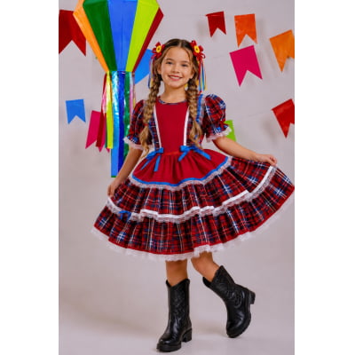 Vestido Junino Arraiá Festa Vermelho Xadrez Colorido Vestido Junino Arraiá Festa Vermelho Xadrez Colorido
