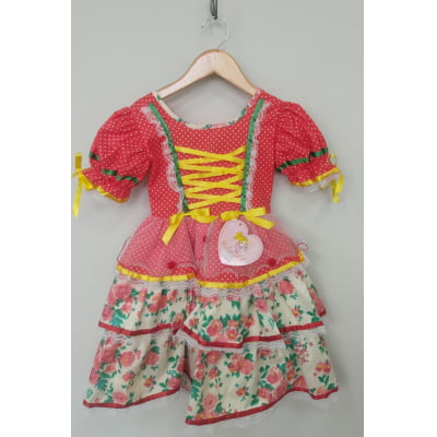 Vestido Junino Arraiá Festas Vermelho Saia Colorida