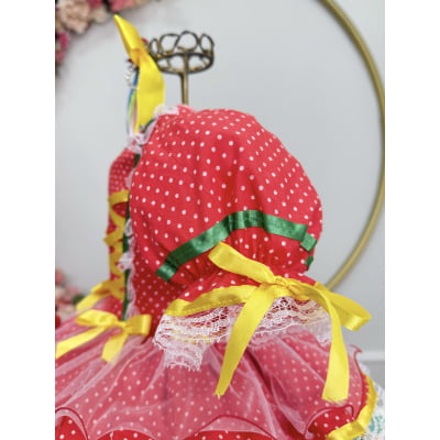 Vestido Junino Arraiá Festas Vermelho Saia Colorida