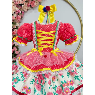 Vestido Junino Arraiá Festas Vermelho Saia Colorida
