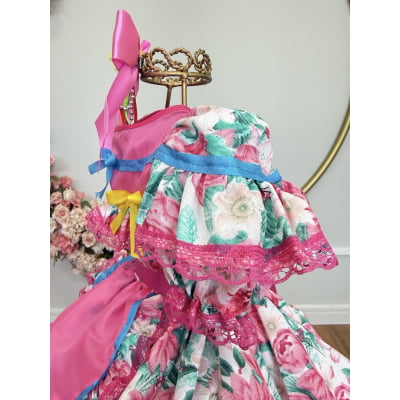 Vestido Junino Bebê Arraiá Festa Rosa Colorido Florzinhas