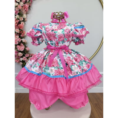 Vestido Junino Bebê Arraiá Festa Rosa Colorido Florzinhas