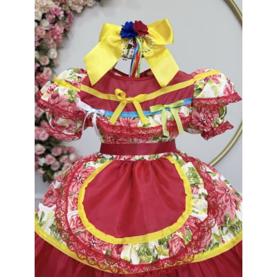 Vestido Junino Bebê Arraiá Festa Vermelho Colorido Florzinhas