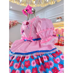 Vestido Junino Caipira Rosa Claro Colorido Saia Com Babados