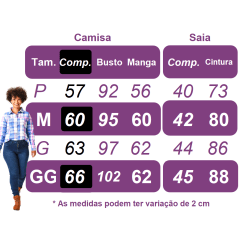 Conjunto Luxo Adulto Junino Camisa e Saia Xadrez Marsala Colorido