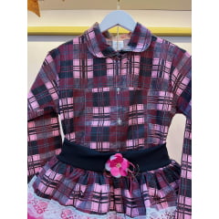 Conjunto Luxo Adulto Junino Camisa e Saia Xadrez Marsala Colorido