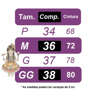 Saia Adulto Junino Arraiá Festas Caipira Xadrez Cores