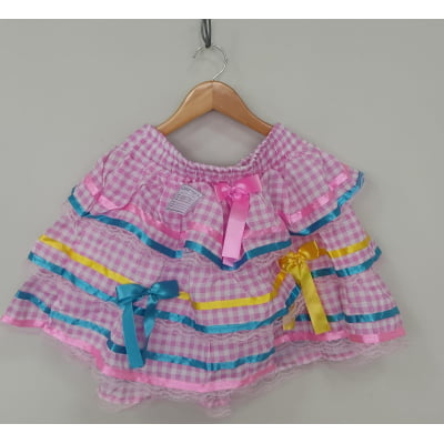 Saia Adulto Junino Arraiá Festas Caipira Xadrez Rosa