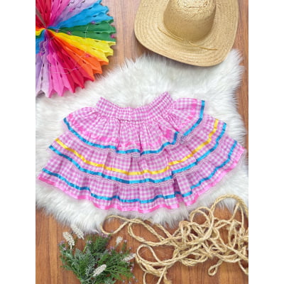 Saia Adulto Junino Arraiá Festas Caipira Xadrez Rosa