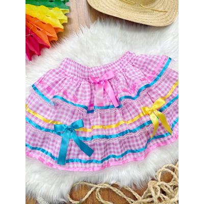 Saia Adulto Junino Arraiá Festas Caipira Xadrez Rosa