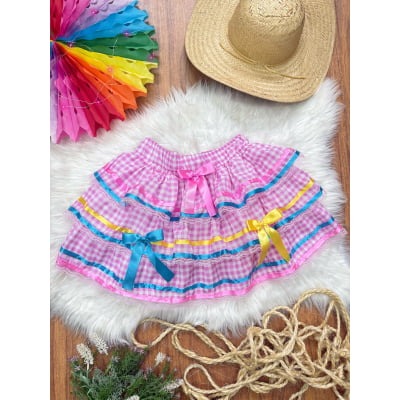 Saia Adulto Junino Arraiá Festas Caipira Xadrez Rosa