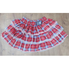 Saia Adulto Junino Arraiá Vermelho e Azul Xadrez